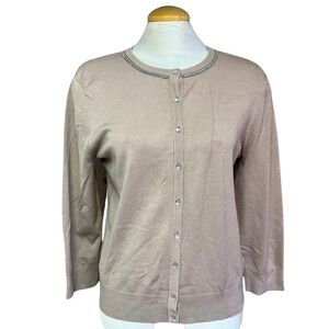 Women's Large Cable & Gauge Tan Long Sleeve Bedazzled Sweater